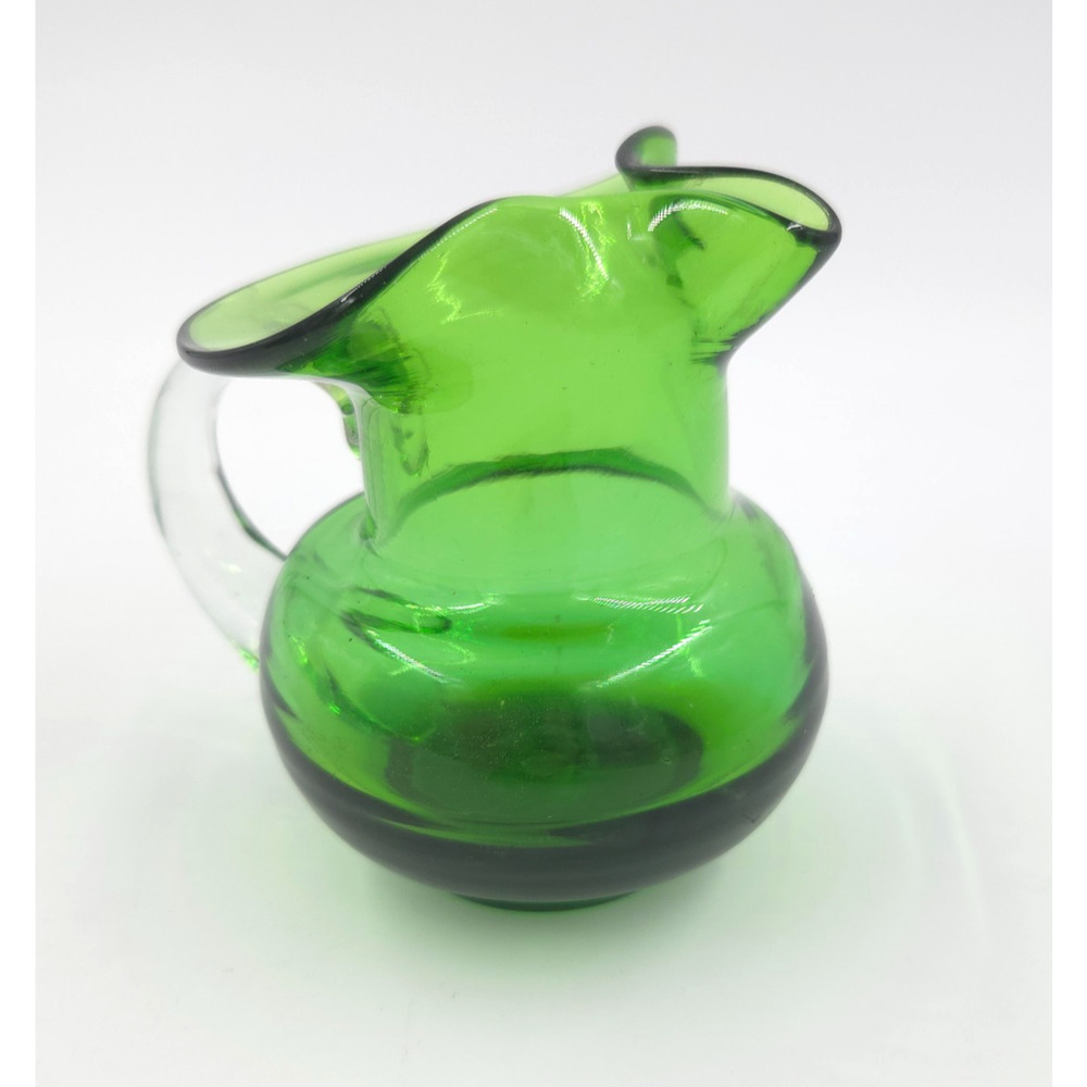 Vintage Kanawha Green Pattern Glass Creamer Pitcher Pinched Rim Pontil Bottom